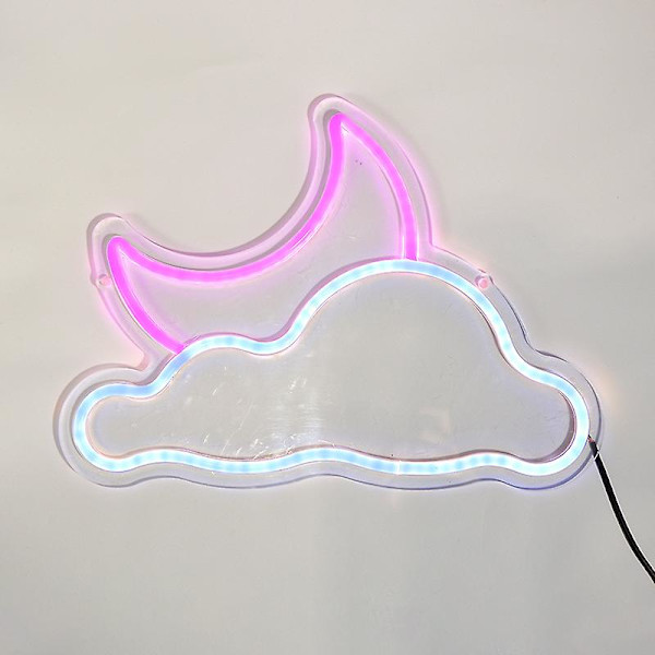 Neonskylt, moln och måne LED-neonskylt, neonskyltar för väggdekor USB-driven LED-neonskyltar för sovrum barnrum bröllopsfestdekoration, B