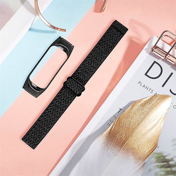 Stretchig nylon anti-scratch justerbar handledsrem för Xiaomi Mi Band 3/4, med svart klockram Black
