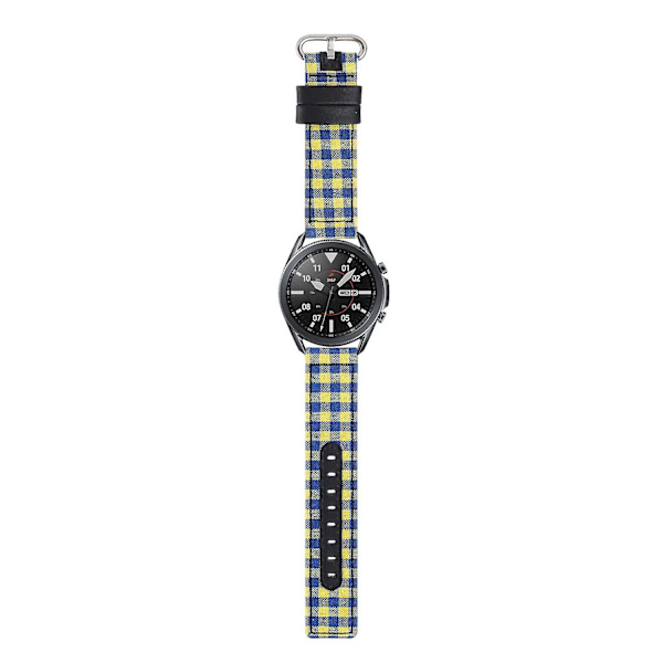 Soikea Solki Nylonkangas + Nahkainen Kellonranneke Samsung Galaxy Watch 5 40mm/44mm/ Watch 5 Pro 45mm -kelloon Blue Yellow Plaid