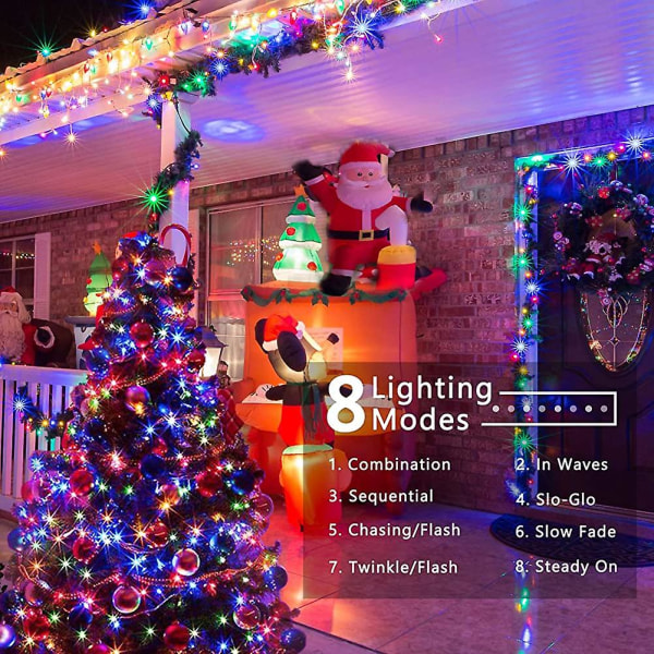 Fargerike julelys 20m 200 LED. Utendørs 8 lysmoduser Juledekorasjon Vanntette LED juletrelys
