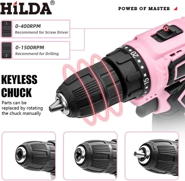 HILDA/Hilda Oppladbar hammerdrill for hjemmet Litiumbatteri 12v hånddrill