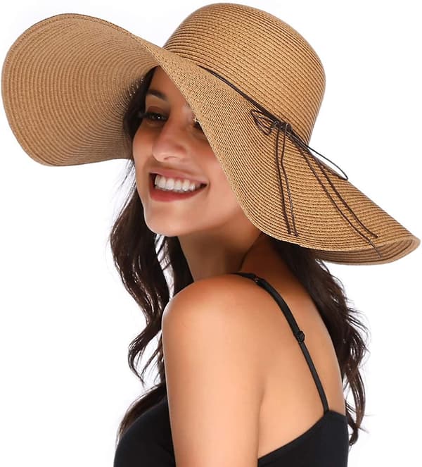 Dame Bredskygget Stråhat Stor Slap Foldbar Rulle Sammen Hat Strand Solhat Upf 50+ Brown