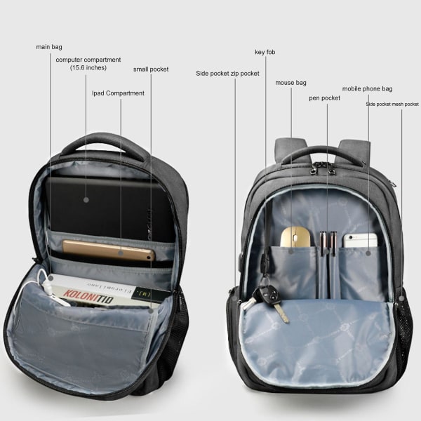 2023 Ny Laptop Ryggsäck Pendling Ryggsäck För Män, Arbetsryggsäck Med Fack, Hållbar Laptop Reseryggsäck Anti-stöld Business Laptop Bookbag Gray