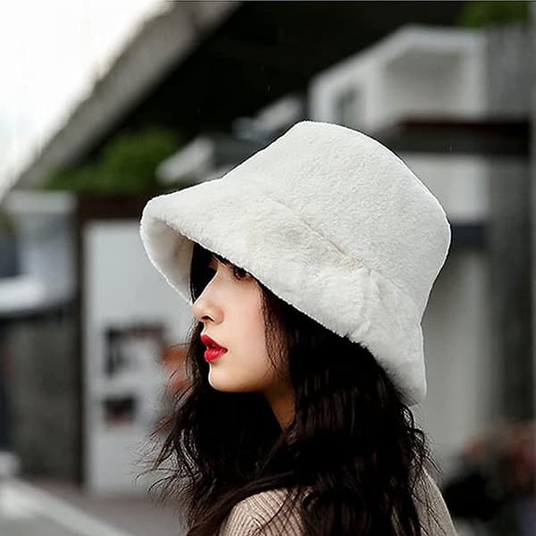 Vinter Faux Fur Bucket Hat Blød Varm Efterår Vinter Ren Farve Moderigtig Fluffy