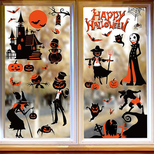 Sztxj Halloween Festdekorasjon Klistremerker Gresskarhode Heks Flaggermus Edderkopp Elektrostatisk Vindusklistremerke (7.87inch*11.8inch, 2)