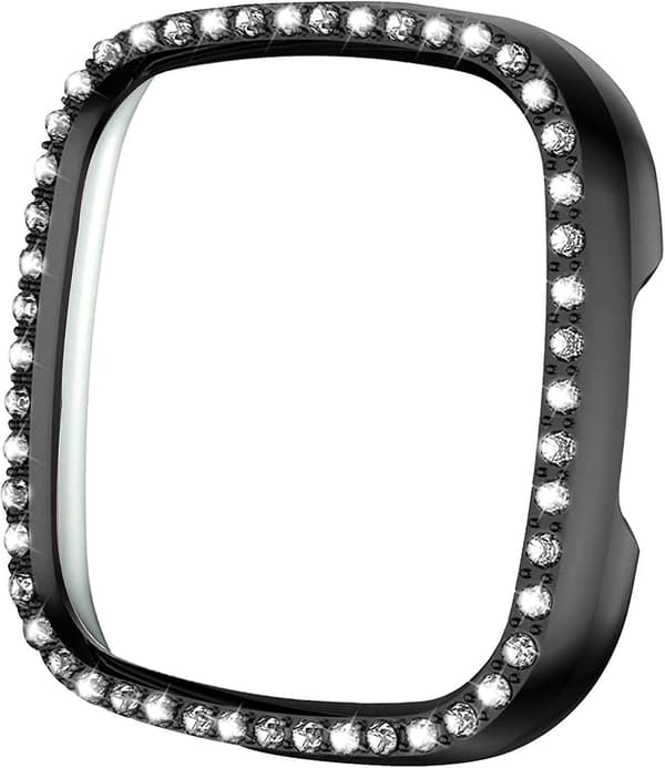 [1-pak] Hård Bumper Ramme Til Fitbit Sense/versa 3 - Skinnende Krystal Diamanter (sort)
