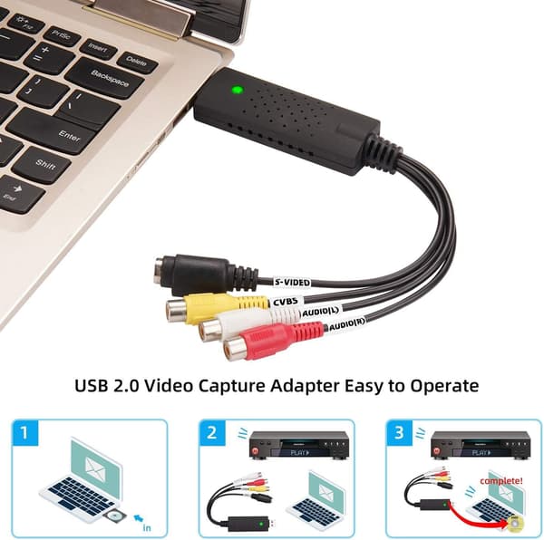 GLER VHS - digitaalimuunnin, USB 2.0 -videoadapteri äänityksellä, tukee NTSC-, PAL- ja SECAM-videoäänitystä