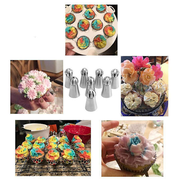 8 stk. Sprøyteposer i rustfritt stål, kake- og cupcake-dekorasjonssett, blomsterfrosting-tipper, DIY-sprøyteposer for kakedekorering (8 stk.)