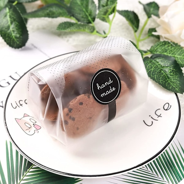 100 stk. Cookieposer Gennemsigtige Plastikslikposer Gaveposer til Mini Loaf, Bundt Cake, Varm Kakao Bombe Emballage med Klistermærker