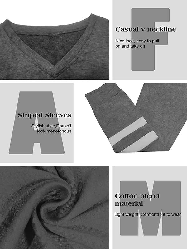 Bomuld T-shirts til Ascergery Kvinder V-hals Stribet Kort/lang Ærme Sommer Efterår Toppe