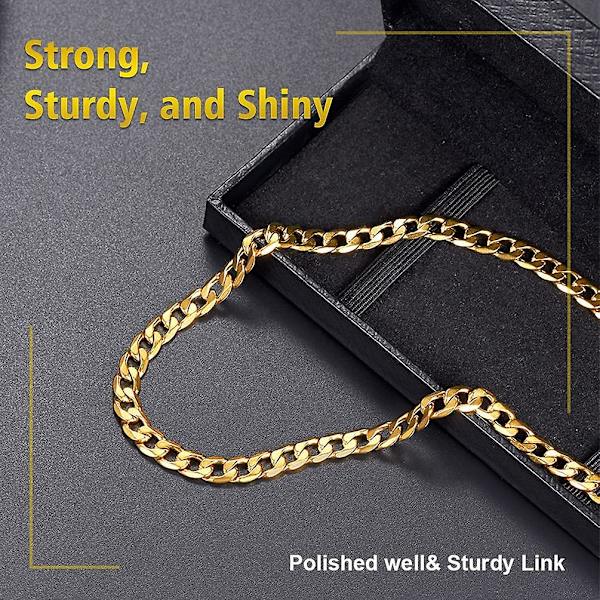 Halsband för män, 5/6/9/13 mm kubansk halsband, 14/18/20/22/24/26/28/30\", 316l rostfritt stål/guldpläterat/svart (skicka presentask) Gold