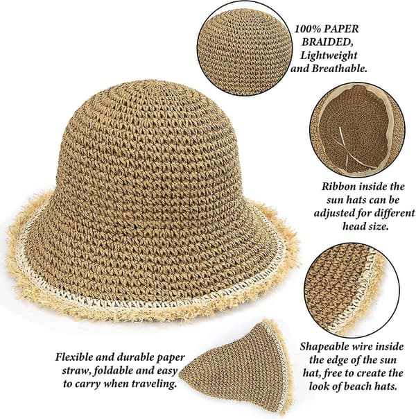 Sommarhatt i halm med fransar för kvinnor - bred solhatt med floppy-kant Style 2