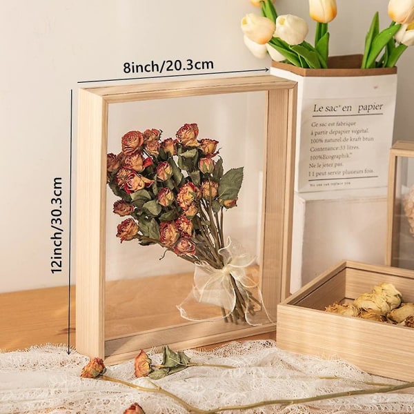Fotoram för torkade blommor Displaystativ för torkade blommor Dekorativ flytande fotoram, dubbelsidig högupplöst plexiglas, för skärmtorkad (färg