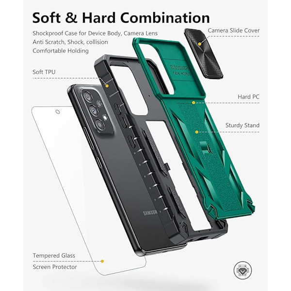 Til Samsung Galaxy A53 5g Cover: Militær Grad Drop Sikker Beskyttelses Cover Med Støttefod | Mat Tekstureret Robust Stødsikker Tpu | Beskyttende Mobil Pho
