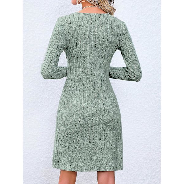 Mustat sateisen yön mekot naisille A-linjainen V-kaula-aukkoinen pitkähihainen koristeellinen nappi raidallinen vintage päivittäinen midi-mekko neulotut mekot Green XXL