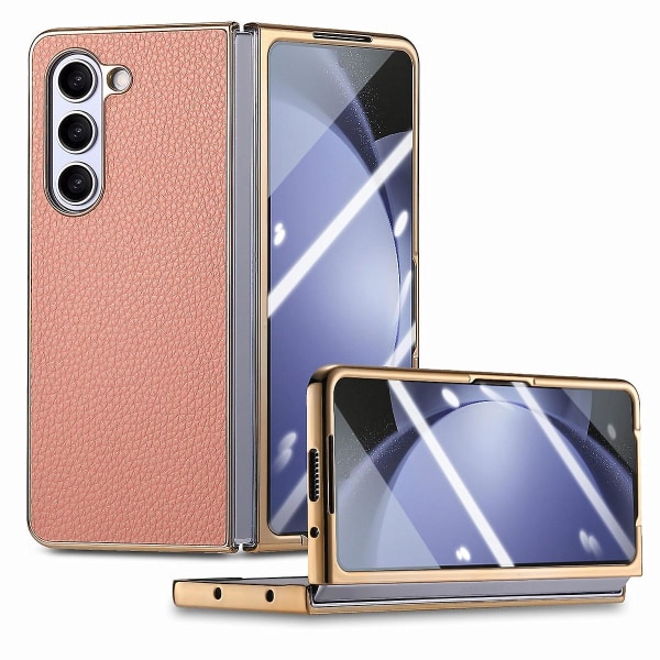 Z Fold 5 Case, Pu Läder & Plätering Pc Bumper Shockproof Case Kompatibel Samsung Galaxy Z Fold 5 med skärmskydd Pink For Galaxy Z Fold 5