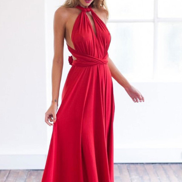 Nya Chiffong Brudtärnklänningar Balklänning Bröllop Ruched Formell festklänning för kvinnor Red XL