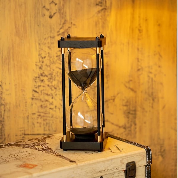 60 minuters timglas, stort sandur, vintage trä timglas, modern inredning för hem, kök, kontor (svart)