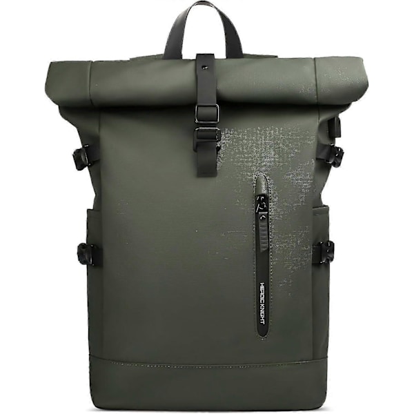 Roll Top -reppu, suuri kannettava tietokonereppu 15,6\", USB-portti, vettähylkivä, varkaudenesto, reppu matkailuun, retkeilyyn, leirintään, korkeakouluun, kouluun, työhön (23L musta) Green