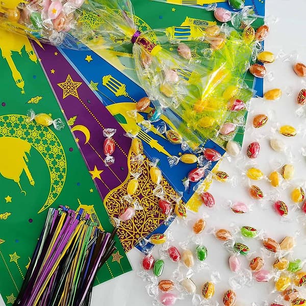 100 stk. festlige godteposer - Ramadan-tema trykte gaveposer med twistbindere til Eid Mubarak-fest