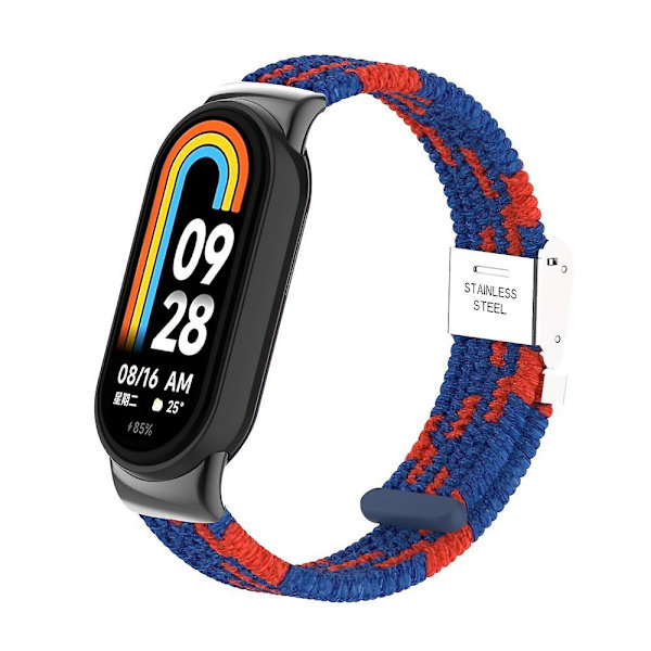 Til Xiaomi Smart Band 8 Flettet Nylon Urrem Justerbart Spænde Elastisk Rem Blue Red