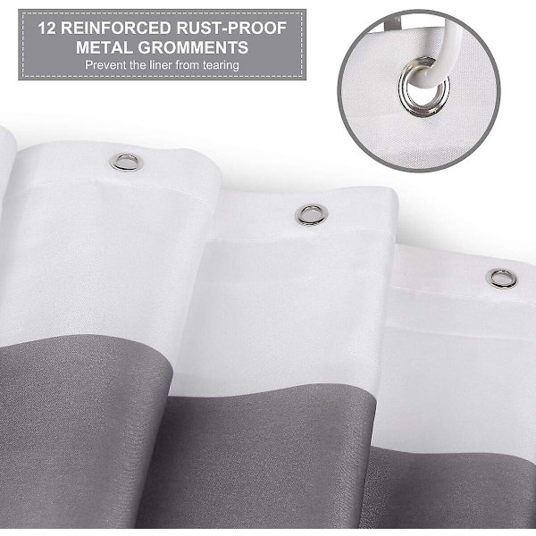 Bruseforhæng, Badeværelsesforhæng med 12 Kroge, Vandtæt Polyester Grey Stripe