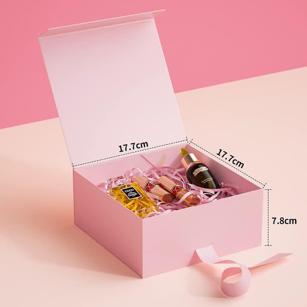 Presentförpackning med lock 18 x 18 x 7,5 cm, liten presentförpackning för födelsedag, bröllop, festpresentförpackningar Pink