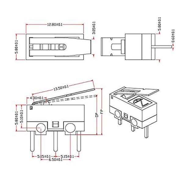 Mikro Switch AC 1a 125v 3pin Spdt No+nc (20 stk)