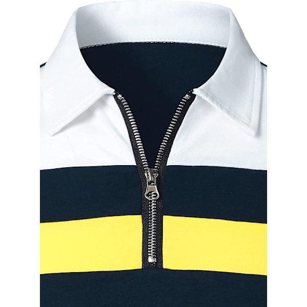 Herr Casual Långärmad Polotröjor Kontrastfärg Patchwork Bomull Tee Toppar Navy L