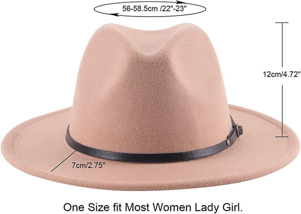 Dam Klassisk Bred Brätte Floppy Panama Hatt Bälte Spänne Ull Fedora Hatt Khaki