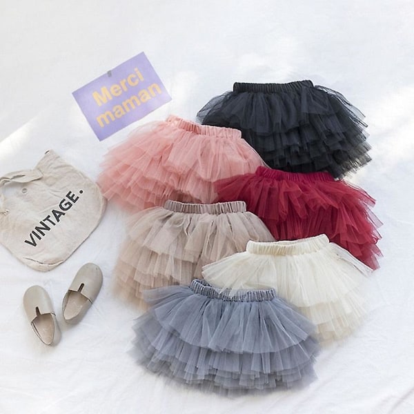 Moderigtig tutu nederdel til baby piger, fluffy skørt, prinsesse balletdans tutu mesh nederdel, kage nederdel til børn, sødt pigetøj Gray 90