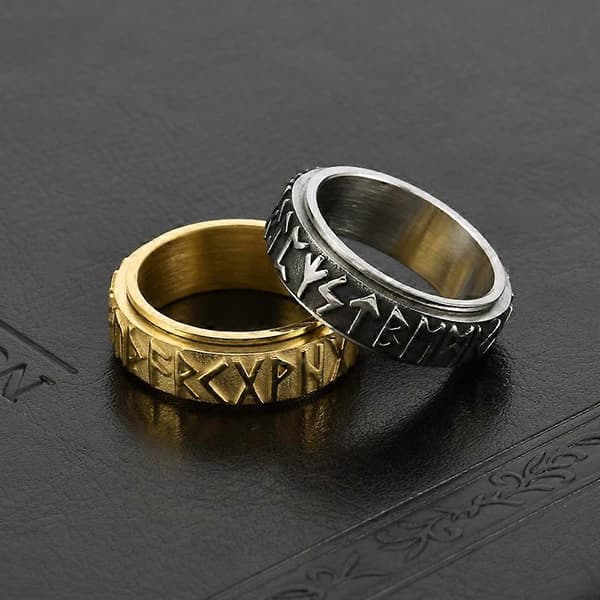 Nordisk Vikinge-tekst Ring i rustfrit stål, der kan drejes, Retro Sort Moderigtig Herre Ring black No. 8