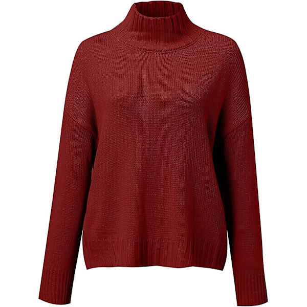 Dam Casual Långärmad Mock Neck Tröja Solid Comfy Oversized Turtleneck Stickade Tröjor