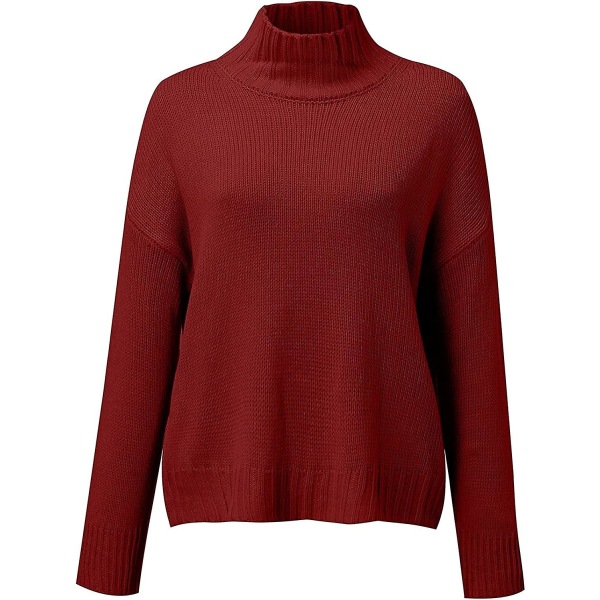 Dame Casual Langærmet Mock Neck Sweater Ensfarvet Komfortabel Oversized Rullekrave Striktrøjer