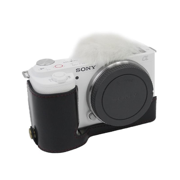 Case för Sony ZV-E10, PU-läderskyddande cover med batteriöppning Black