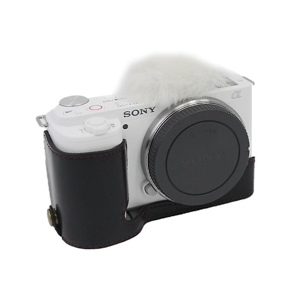 Kameraväska i PU-läder för Sony ZV-E10, skyddande halvkroppsfodral med batterilucka Black