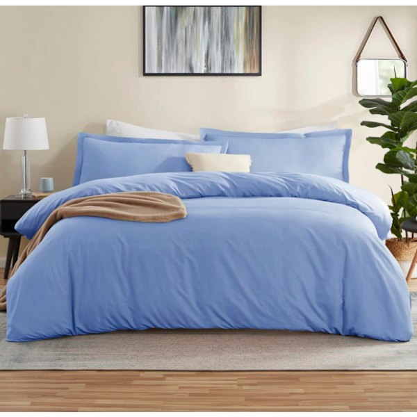 Dynetrekk King Size - Mykt King Dynetrekksett, 3-delt Dobbel Børstet Dynetrekk med Knappelukking Light blue Queen