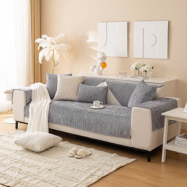 2023 Nytt Sofföverdrag Chenille Sofföverdrag För 3-Sits Soffa Överkast, Halkskydd L-formad Sofföverdrag, Möbelskydd Sofföverdrag För Sittkudde Soffa Grey Sofa cushion 70x150cm