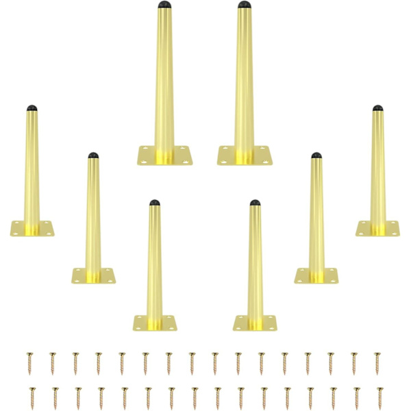 8 st 12 tums bordsben, raka koniska metallmöbelben svarta möbler i mitten av århundradet stolsfötter ersättningsben för soffa skåp soffbord stol Gold 10 inch   25 cm
