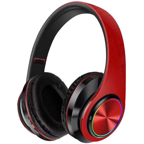 Lysende Bluetooth Headset Aktiv Støjreduktion Trådløst Headset Foldbart Subwoofer Headset$ Med Musik Mikrofon Egnet Til Pc Computer Notebook Red