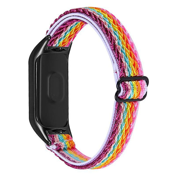 Stretchig nylon anti-scratch justerbar handledsrem för Xiaomi Mi Band 3/4, med svart klockram Colorful