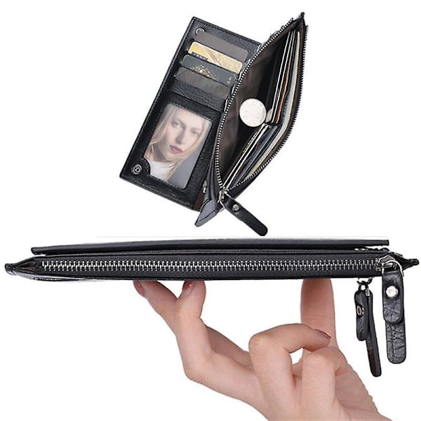 Herr Clutch Bag Dragkedja Fickor Kort Mynt Hållare PU Läder Plånbok Lång Plånbok Dark Coffee