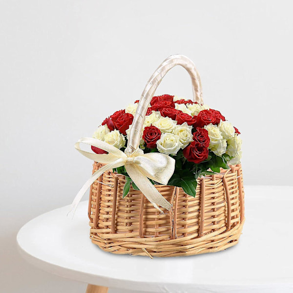 2 stk. Bryllupsblomsterpikekurvsett, kurvkurvblomstkurv med håndtak, kronbladkurv godterioppbevaringskurv, rottingboks hjemmedekorasjon, hvit, 5,9x7.
