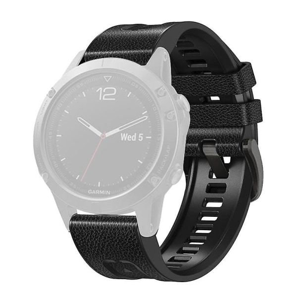 26mm Snabbkoppling Läderbelagt Silikonklockarmband För Garmin Fenix 7X Ersättningsarmband Black