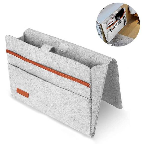 Huopainen sängyn vieressä oleva säilytyspussi taskuilla, kätevä sängyn sohvan työpöydän riippuva järjestäjä puhelimelle, lehdille, tabletille, kaukosäätimille Light Grey