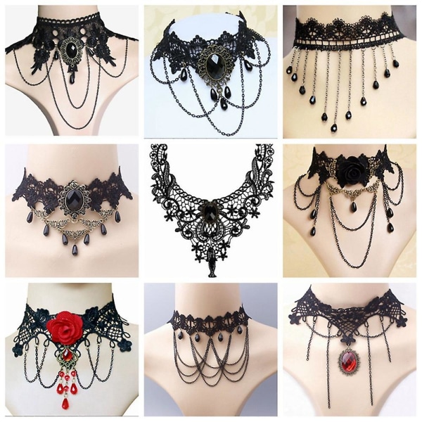 Smycken Gotisk krage Sexiga pärlor hänge svart spetshalsband Ny Steampunk Style