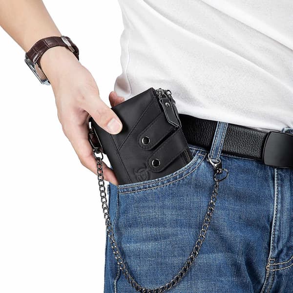 Retro Top-Layer Ko Læderpung RFID Blokerende Kortopbevaringspose Black