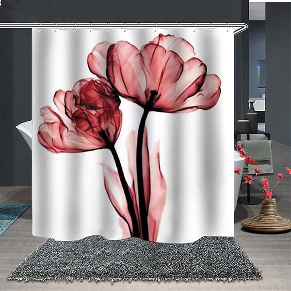 180x180cm Duschdraperi Vattentät 3d Badrumsdraperi Med 12 Ringar Krokar 100% Polyester Lotusblomma Tryck