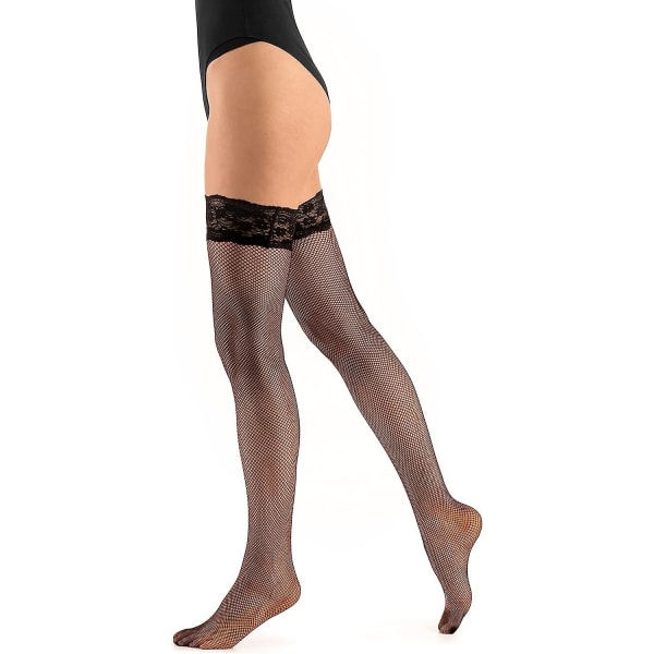 Damstrumpa med spets Topp Silke Antisladd Silikon Sheer Thigh High Fishnet Black S