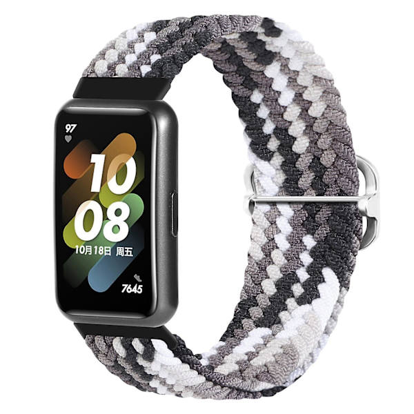 Flätat klockarmband för Huawei Band 7, ersättningsarmband med justerbart spänne Coloful Black